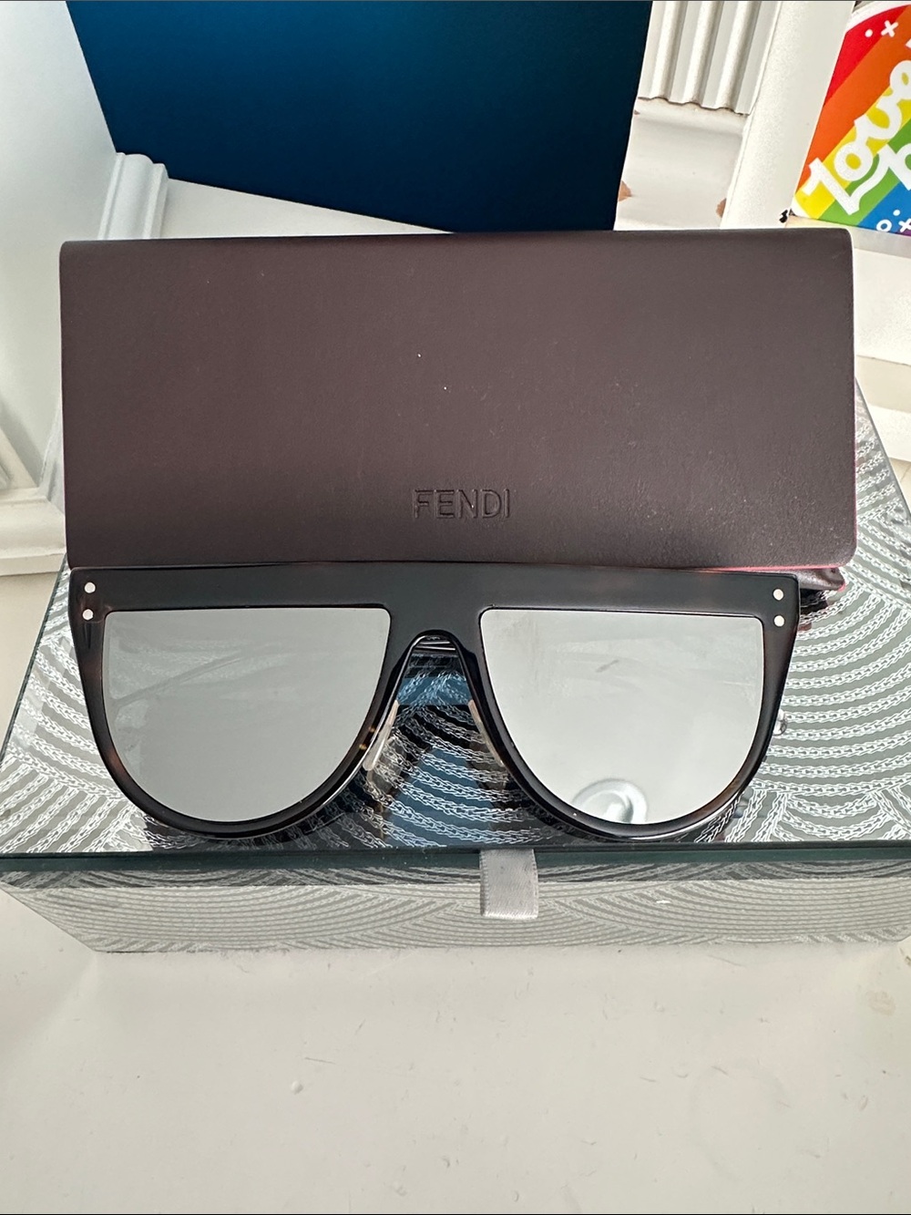 Fendi Shield Sunglasses with Silver Mirrored Lenses
